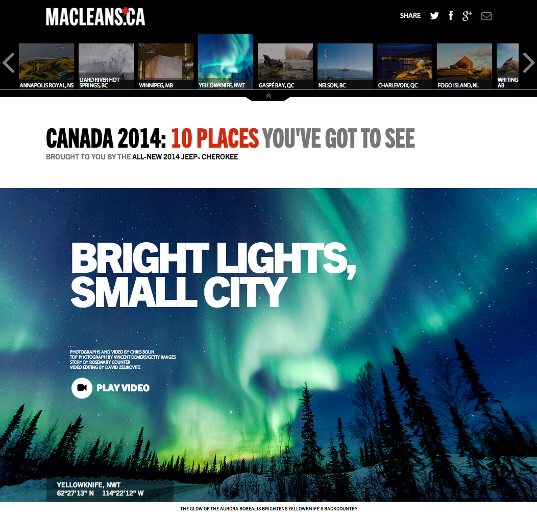 Northern Light Photo in Maclean’s magazine